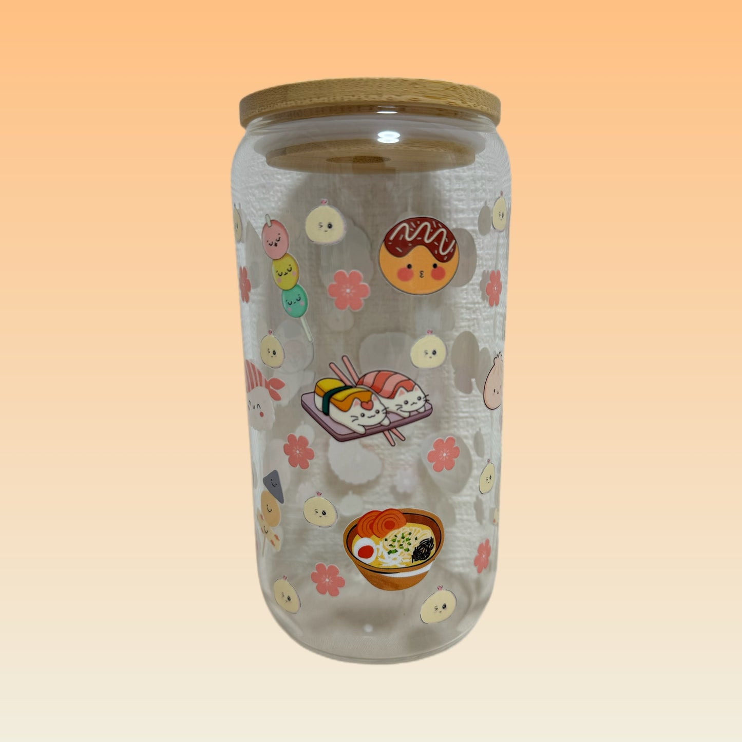 Kawaii Theme Glass Cup with Lid & Straw