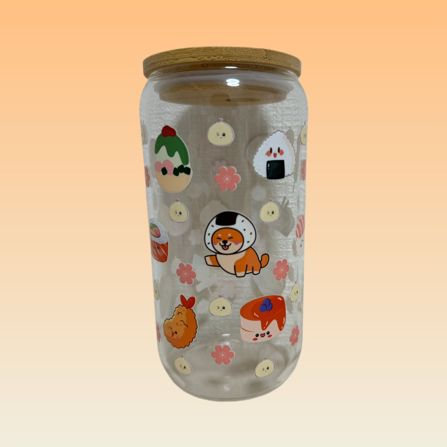 Kawaii Theme Glass Cup with Lid & Straw