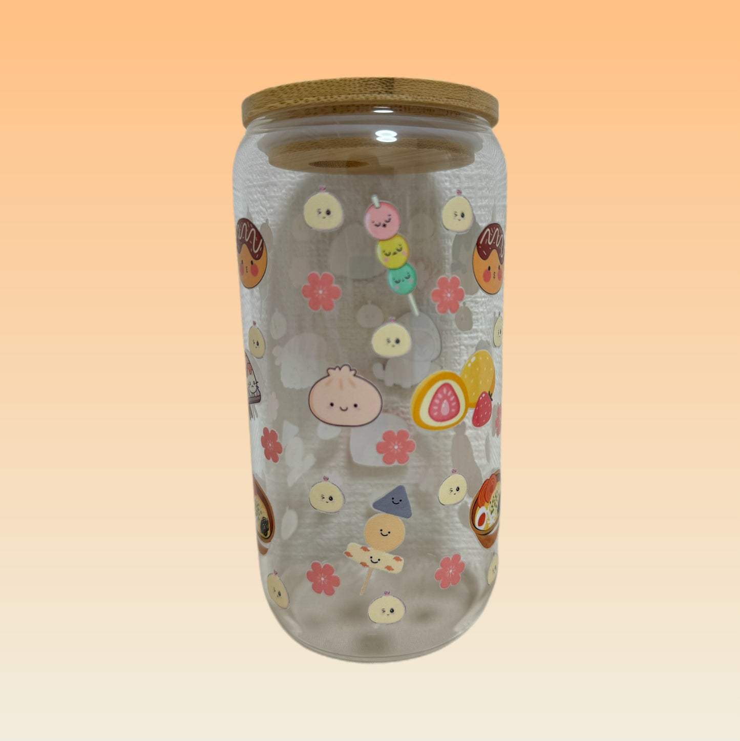 Kawaii Theme Glass Cup with Lid & Straw